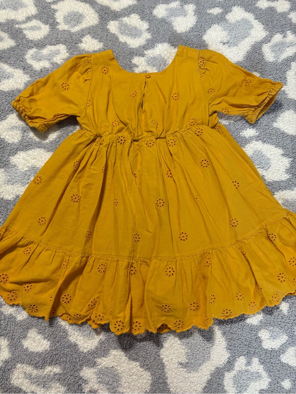 Cat & Jack Mustard Yellow Eyelet Cotton Short Sleeve Boho Dress 3T - Picture 7 of 7